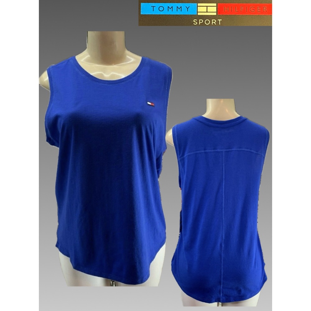 Tommy Hilfiger L Women's Lapis Blue Crew Neckline Logo Flag Sleeveless Tank Top